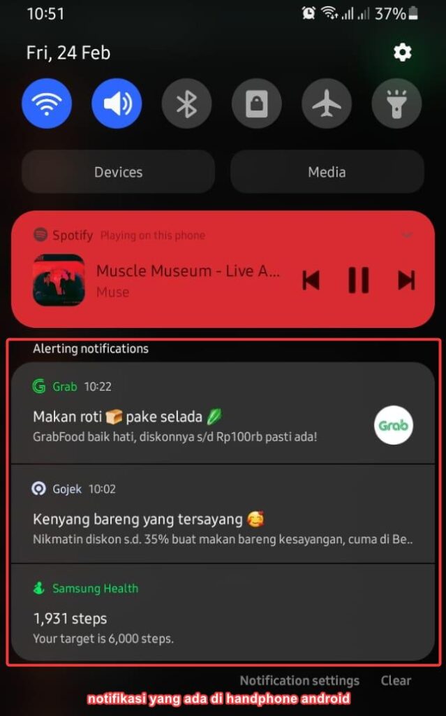 contoh gambar notifikasi pada handphone android